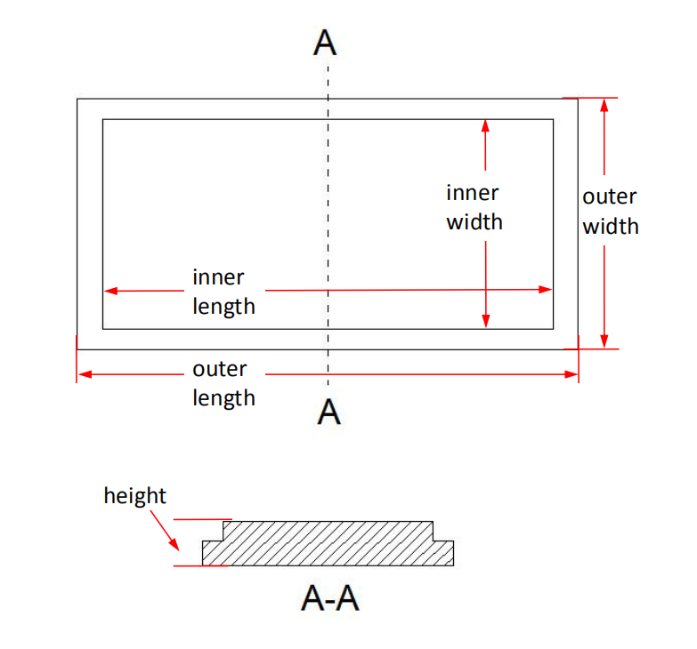 Alumina Rectangular cover(inner buckle) size details 